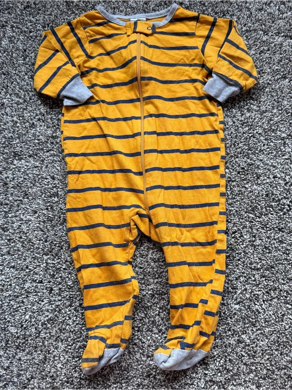 Gerber Yellow and Gray Striped Footed Pajama One-Piece